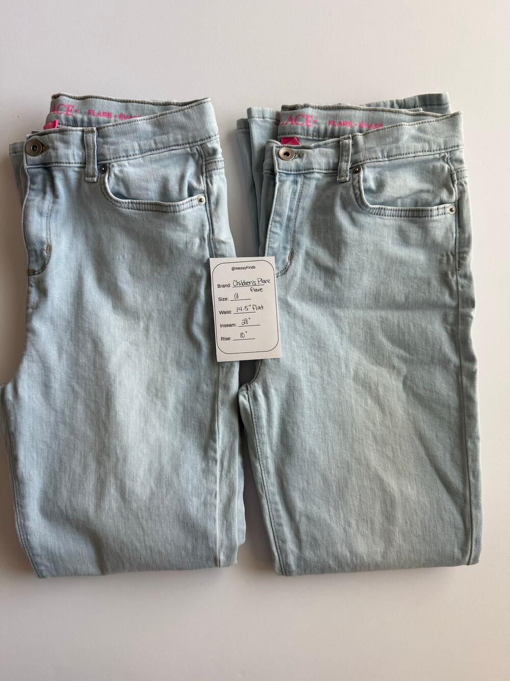 Children's Place Girls Flare Jeans Lot of 2 (Identical) Size 18 Light Wash
